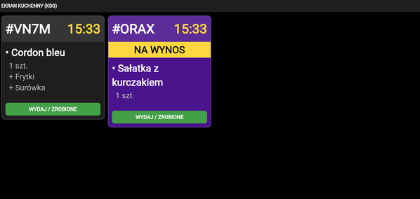 Ekran KDS na kuchni